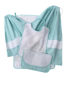 Set accessori asilo da ricamo completo quadretti verde chiaro %separator% %shop-name%